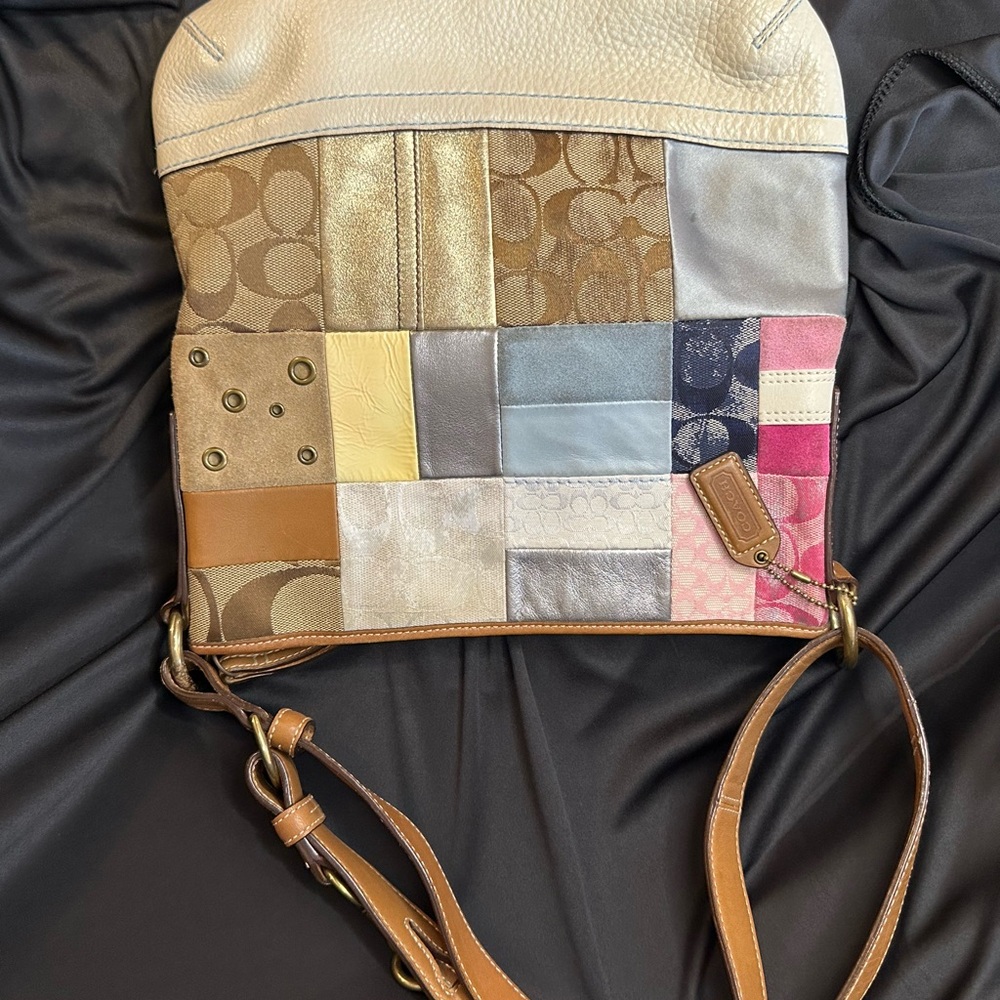 Coach Cream and Gold Shoulder Bag with Patchwork Design